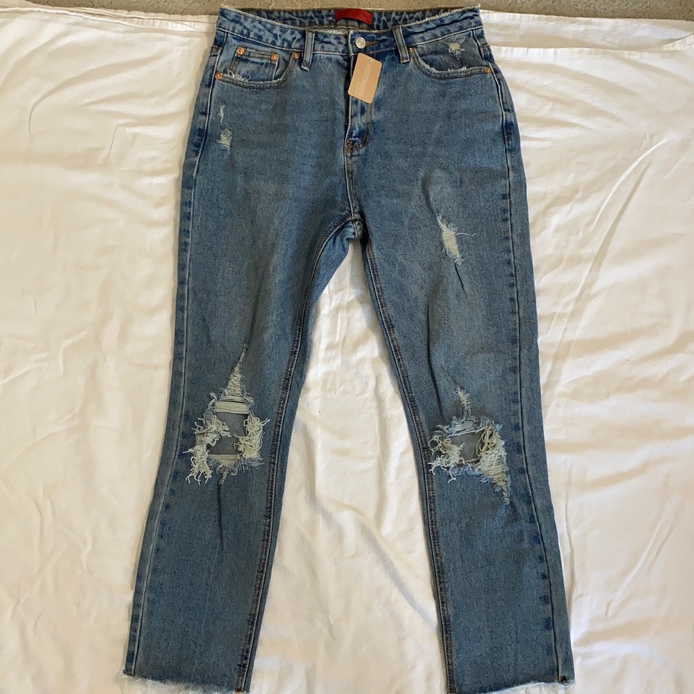 Medium Washed Straight Leg Jeans